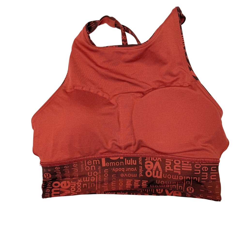 Lululemon Energy Bra High Neck Long Line Women 6 Red Logo Print Yoga Pilates C/D - Picture 6 of 7